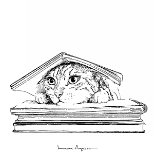 Cat under the book (XS)