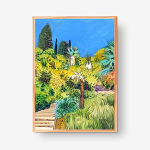 Blue flowers and palmtrees