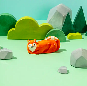 Orange fox tiny ceramic sculpture